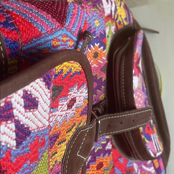Huipil and leather bohemian colorful embroidered extra large backpack main image 9